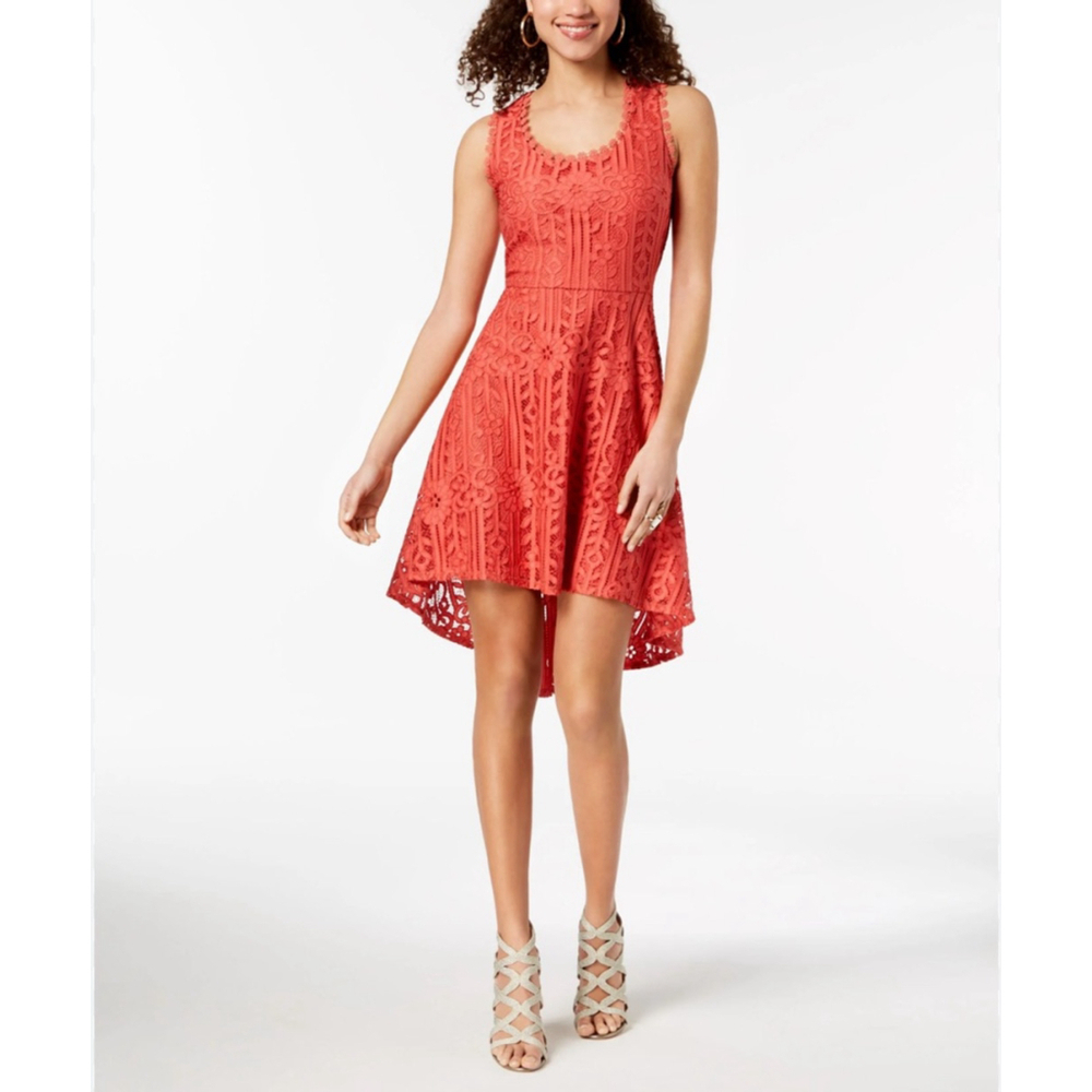CITY STUDIO Size 5 Coral Pink Lace High/Low Dress